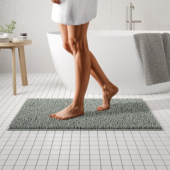 MAYSHINE Plush Shaggy Chenille Bath Mat | Extra Soft, Super Absorbent, Non-Slip Bathroom Rug | Fluffy Microfiber, Area Rug Sets for Bathroom Floor, Kitchen, Living Room | 39"x24" | Sage Green