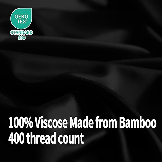 EVERLY King Sheets Set,Luxuriously 400 Thread Count Organic Viscose Derived from Bamboo Bed Sheet,Cooling Sheets for King Size 4 Piece Deep Pockets Bedding Sheets &Pillowcases-Black