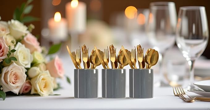 Silverware Holder for Wedding Parties Home Grey Ceramics Silverware Caddy