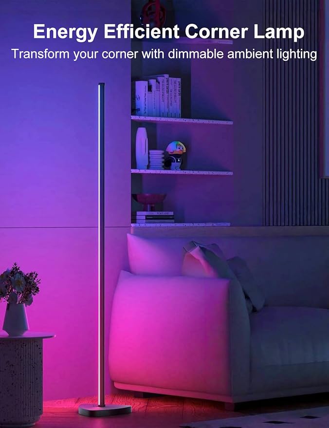 Corner Floor Lamp, 70" LED Floor Lamp with APP and Remote Control, 16 Million Colors & Warm White Dimmable, Music Sync, Timer, Color Changing Ambient Light for Living Room, Bedroom, Game room