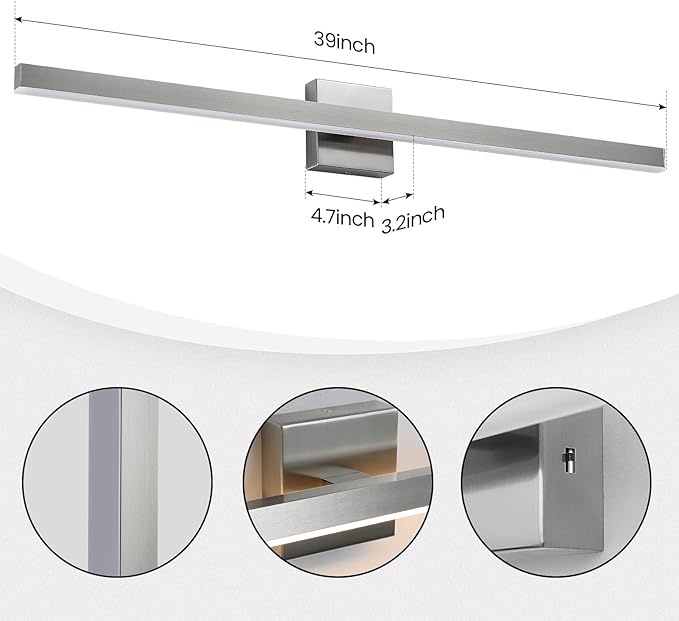 KAISITE Brushed Nickel Vanity Light for Bathroom Above Mirror 39 inch LED 5CCT Bathroom Lighting Fixtures Dimmable Modern Bath Wall Light Fixture Over Mirror
