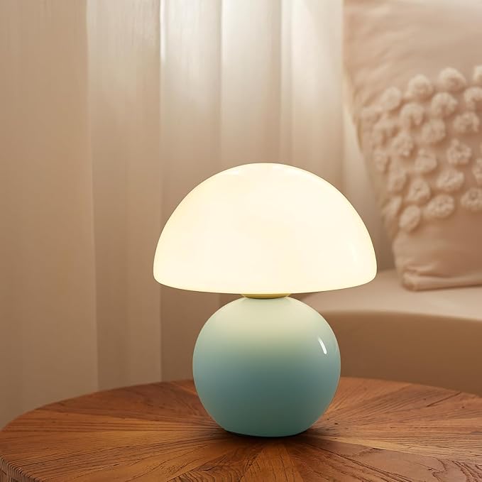 Mushroom Lamp Table Lamp for Bedroom,Desk Bedside Small Lamps for Living Room Night Stands,Mushroom Decor Cute Mini Modern Mid Century Lamps,Unique Aesthetic Home Living Room Decor(Blue)