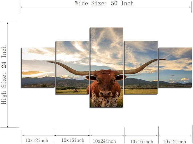 Modern Longhorn Wall Decor Artwork Longhorn Steer in Rural Utah Picture Prints on Canvas Wall Art Modern Animal Giclee Artwork Stretched and Framed Ready to Hang for Home Decor - 50''W x 24''H