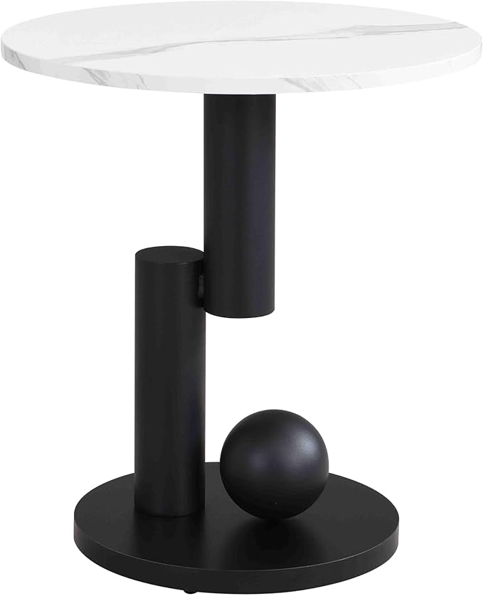 Marble Nesting Coffee Table Set of 2,Modern Oval Center Tea Table and Round Side Nightstand Set w/Drawer andFaux Marble Top and Metal Frame for Living Room Accent Furniture (Black White)