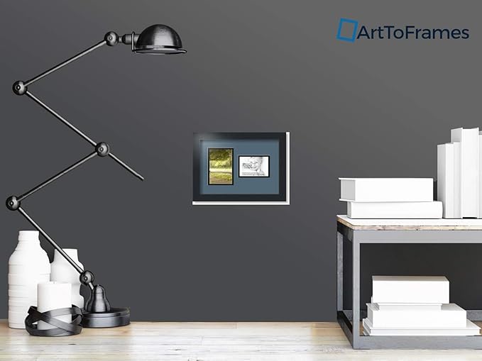 ArtToFrames Collage Photo Frame Double Mat with 1-3.5x5, 4x6 Openings with Satin Black Frame and Dutch Blue mat.