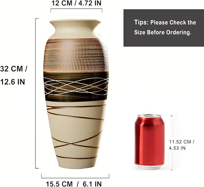Ceramic Rustic Farmhouse Vase, 12.6" Large Vintage Flower vase for Home Decor, Tall Boho Textured Vases for Living Room, Table, Mantel, Shelf and Centerpieces Decor and Housewarming