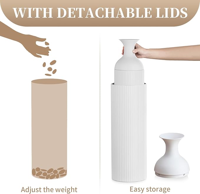 Sziqiqi White Tall Floor Vase: Large Ribbed Metal Vases 27/20/16in for Living Room, Modern for Pampas Grass, Oversized Standing Vase for Fireplace, Home Corner, Hallway, Office