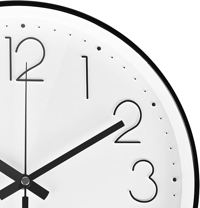 Wall Clock Silent Non-Ticking Modern Round Wall Clocks Battery Operated for Kitchen, School, Office (10 Inch, Black)