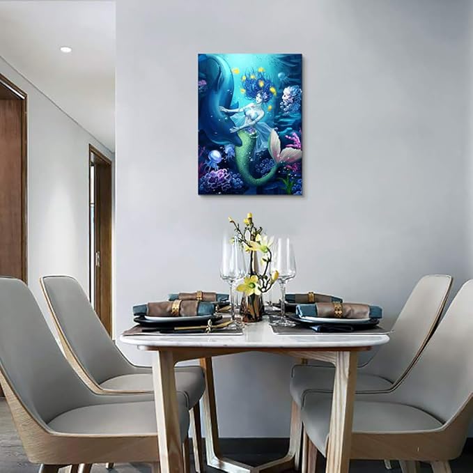 DZRWUBHS Canvas Wall Art for bathroom Wall Decor for living room Modern Family bedroom canvas art kitchen Mermaid Pictures Artwork Wall paintings Ready to hang Home Decorations 12" x 16" inch