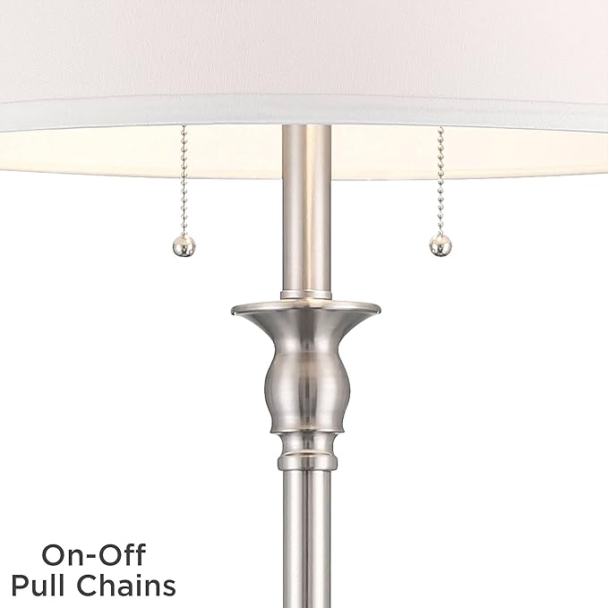 360 Lighting Spenser Transitional Traditional 58" Tall Standing Floor Lamp Skinny Pole Pull Chain Silver Metal Brushed Nickel Finish Living Room Bedroom House Reading Office Home Decor Entryway