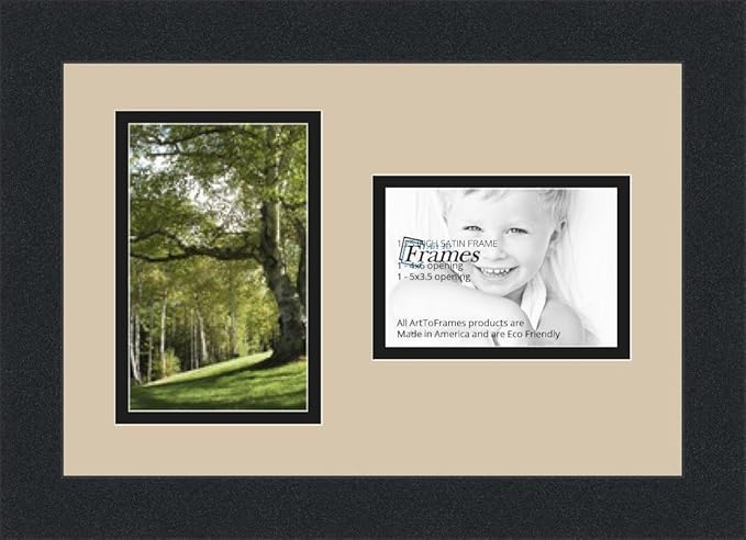 ArtToFrames Collage Photo Frame Double Mat with 1-3.5x5, 4x6 Openings and Satin Black Frame
