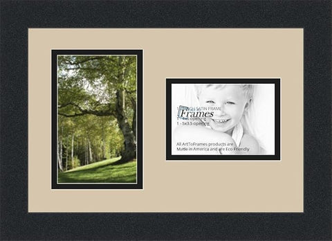 ArtToFrames Collage Photo Frame Double Mat with 1-3.5x5, 4x6 Openings and Satin Black Frame
