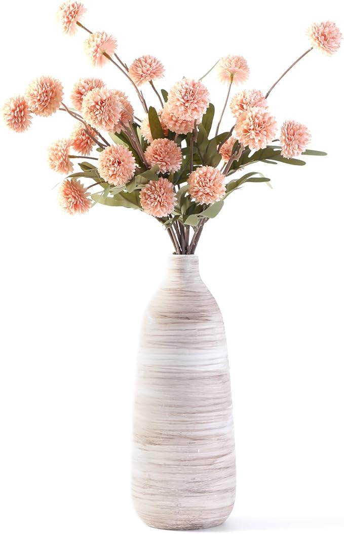 ALMA 2025 Updated 11in Tall White Beige Vase for Boho Home Decor, Thin Ceramic Vase for Single Rose, Pampas Grass, Decorative Rustic Vase for Flowers, Dining Table Centerpieces,Table Top Decoration