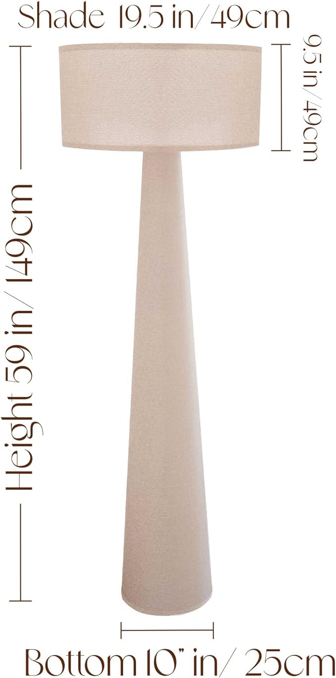 Floor Lamp - Branch and Wick – 59” Tall Standing Linen Lamp with Fabric Shade, LED Bulb Included – Elegant Corner Lamp for Living Room, Bedroom, Office - Taupe