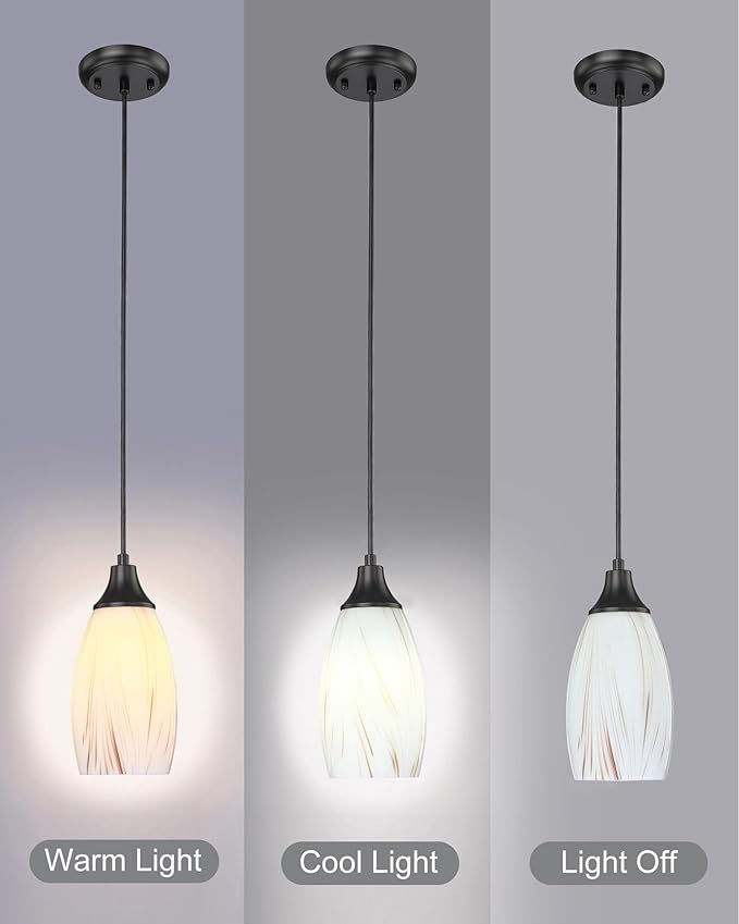 Mini Glass Pendant Light Kitchen Island Oval Ceiling Hanging lamp Shade with Black Matte finish1pack Milk Blown Glas Pendant Lighting Adjustable Cord for Hallway Dining Room Bathroom