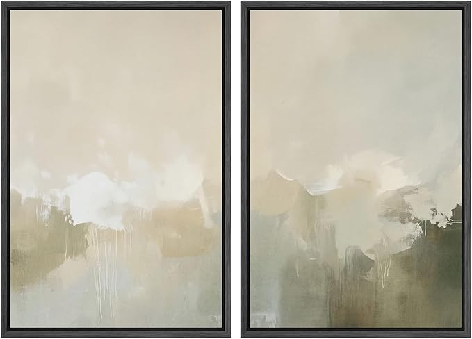MUDECOR Framed Canvas Print Wall Art Set Neutral Misty Abstract Landscape Beige and Oliv Illustrations Modern Art Decorative Bohemian Calm/Zen for Living Room, Bedroom, Office - 16"x24"x2 BLACK