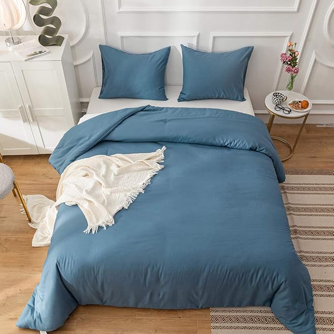 CLOTHKNOW Blue Comforter Set Twin/Twin XL 3Pcs Lake Blue Bedding Comforter Sets Grayish Blue Comforter Twin