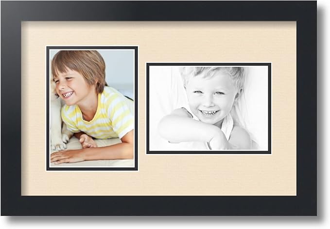 ArtToFrames Double-Multimat-106-783/89-FRBW26079 Collage Photo Frame Double Mat with 2-5x7 Openings and Satin Black Frame