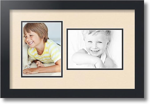 ArtToFrames Double-Multimat-106-783/89-FRBW26079 Collage Photo Frame Double Mat with 2-5x7 Openings and Satin Black Frame