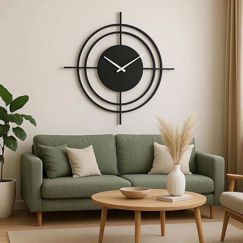 Metal Large Wall Clock, Rustic Wall Clock, Oversized Farmhouse Wall Clock, Modern Minimalist Round Wall Clock, Industrial Wall Art Decorative (Silver, 24 Inch / 60 cm)