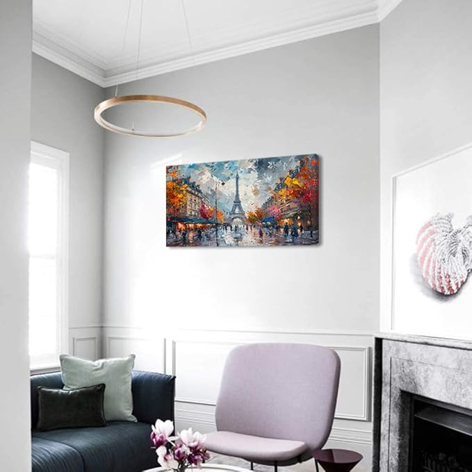 Eiffel Tower in Paris French Landscape Street View Wall Art Decor Artwork for Bedroom (20x40 Inches)