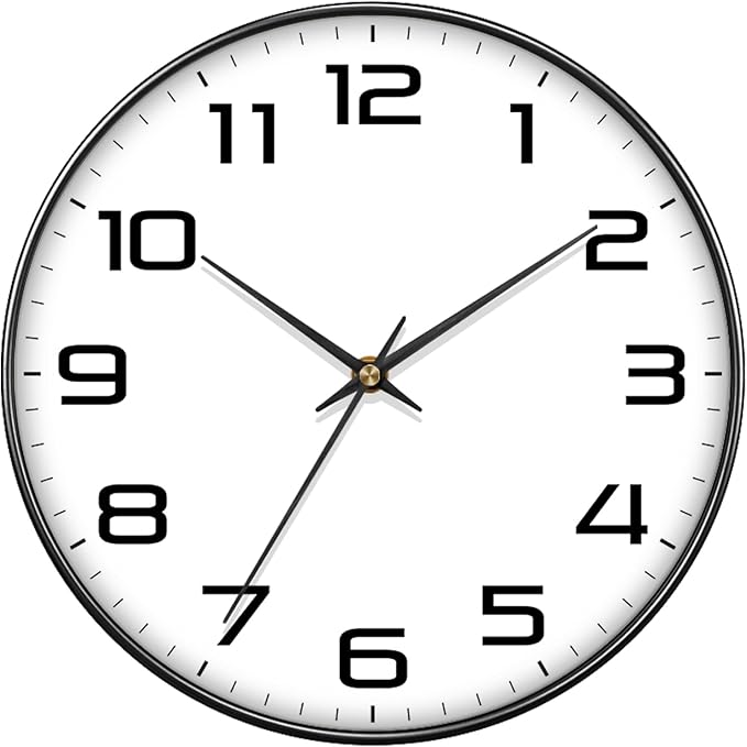 Silent Wall Clock with Extra Large Numbers - 10 Inch Modern Battery Operated Analog Clock, Tempered Glass, Non-Ticking Wall Clocks for Living Room, Bedroom, Kitchen, Office, Classroom, Black