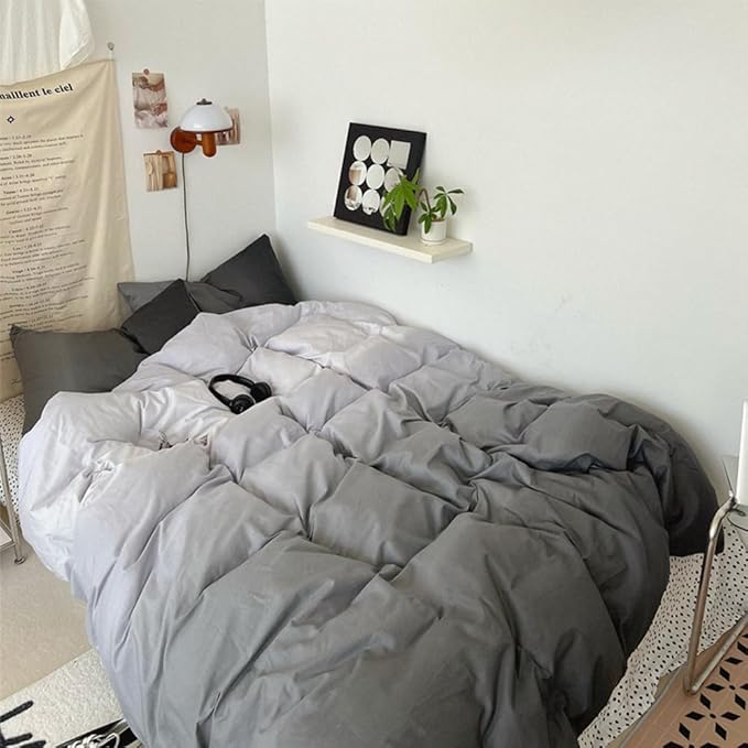 CLOTHKNOW Grey Silver Queen Comforter Set 3Pcs Gray Gradient Bedding Comforter Sets Grey Tone Comforter Queen with 2 Pillow Cases