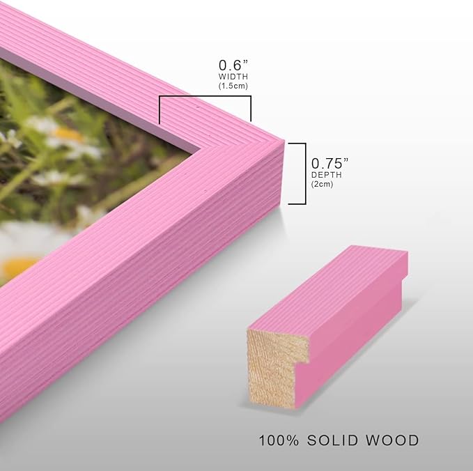 Renditions Gallery Set of 4, 8X10 Custom Photo Prints with Real Wood Picture Frames. Create Personalized Photos with Peel & Stick Photo Frames. Pink Frame