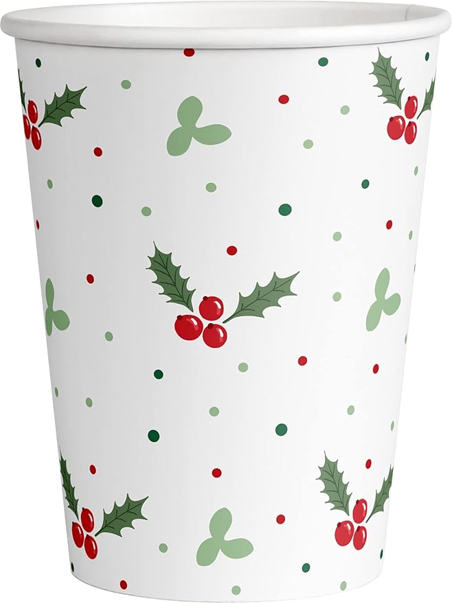 Traditional Christmas Tableware Pack: Disposable Paper Plates, Napkins and Cups Set for 20