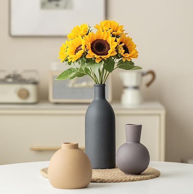 Modern Ceramic Vase Set of 3, Decorative Flower Vases for Home, Multicolor Pottery Vases for Living Room, Kitchen, Bedroom, Shelf, Rustic Farmhouse (Blue Black)