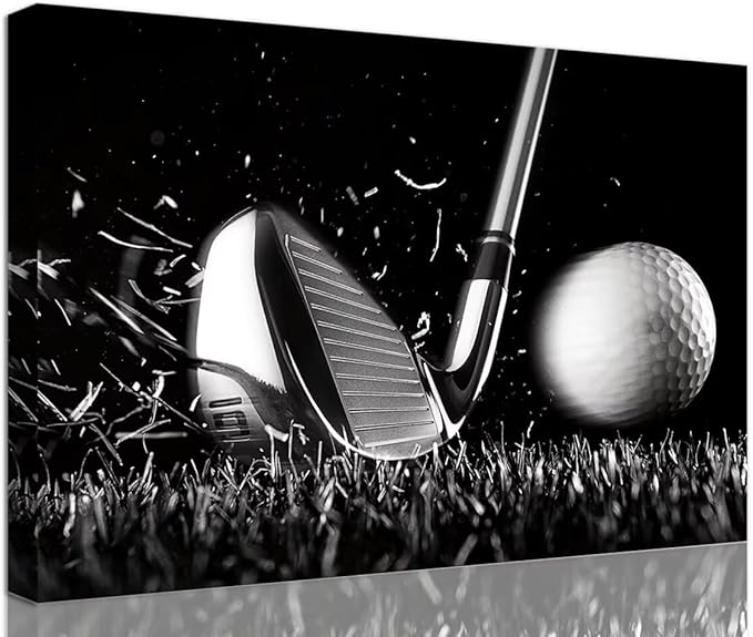 Golf Poster Wall Art Picture Golf Ball Sport Canvas Prints Wall Decor for Gym Living Room Decorations Framed Artwork Ready to Hang(12''H x 16''W)