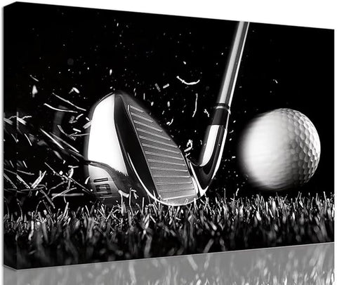 Golf Poster Wall Art Picture Golf Ball Sport Canvas Prints Wall Decor for Gym Living Room Decorations Framed Artwork Ready to Hang(12''H x 16''W)