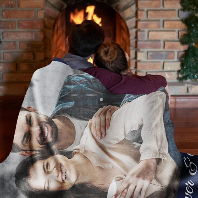 Custom Sherpa Fleece Blanket with Photos & Text - Soft, Warm & Fuzzy Personalized Couples Gifts for Boyfriend & Girlfriend - Customized Picture Blanket for Birthday, Anniversary & Christmas