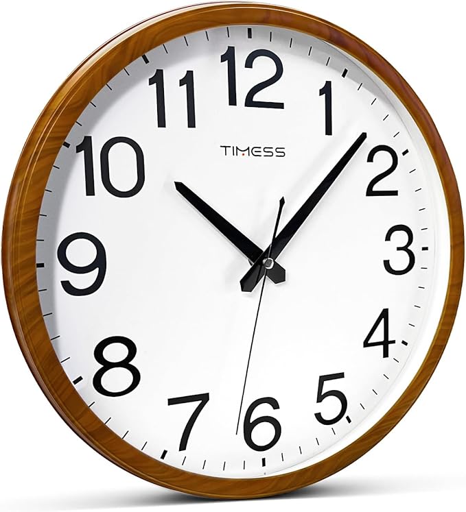 Wall Clock, Classic Wood Style Finish, 18 Inch Non-Ticking Silent Battery Operated Analog Clock, Ideal Retro Decor for Home, Bedroom, Living Room, Kitchen, Bathroom, Office(Wood Yellow)