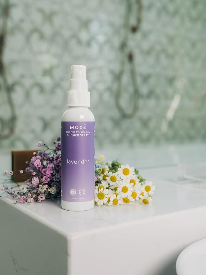 MOXE Shower Mist, Spa Steam Spray, Certified Natural Essential Oils, Aromatherapy, Calming Relief (Lavander and Eucalyptus, 4 Fl Oz (Pack of 2))