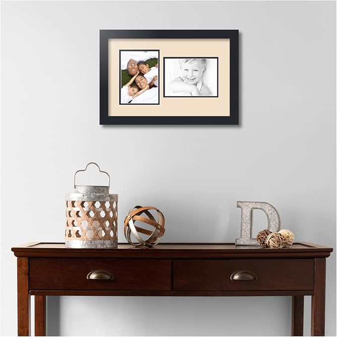 ArtToFrames Double-Multimat-106-783/89-FRBW26079 Collage Photo Frame Double Mat with 2-5x7 Openings and Satin Black Frame