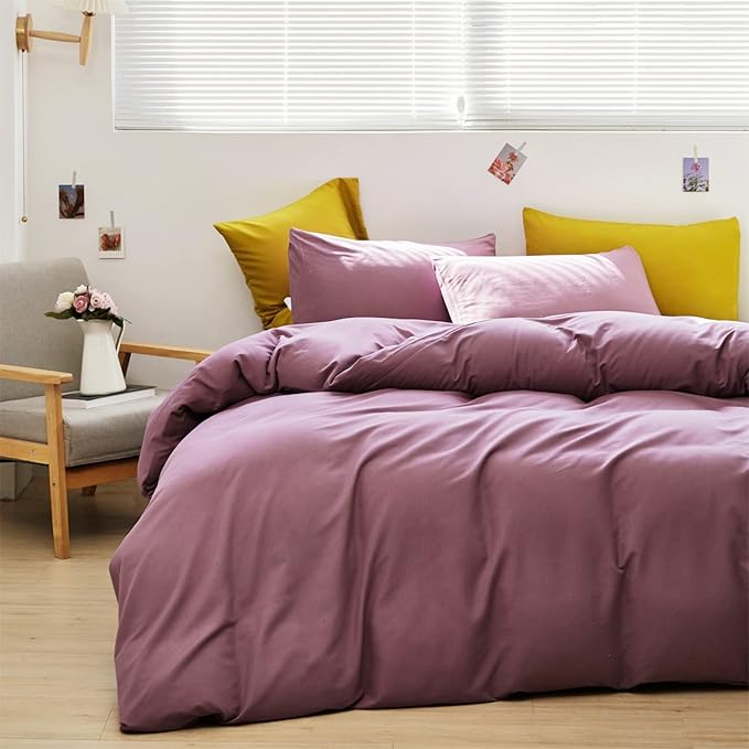 Pureant Dusty Purple Comforter Set Full Solid Mauve Bedding Comforter Sets for Women Girls Grape Color Full Comforter Soft Dusty Lilac Purple Comforter Sets Lavender Bed
