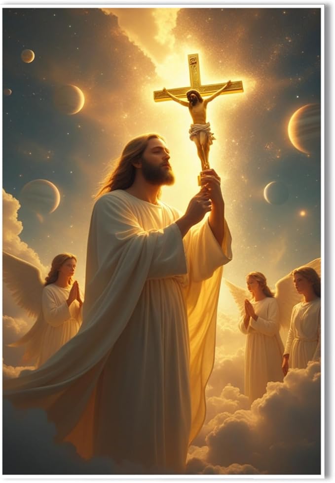 Christian Wall Art Print, Religious Scripture Biblical Decor, Faith-Based Inspirational Landscape with Cross, Digital Printed Canvas Poster for Church, Home Chapel, Prayer Room Decor