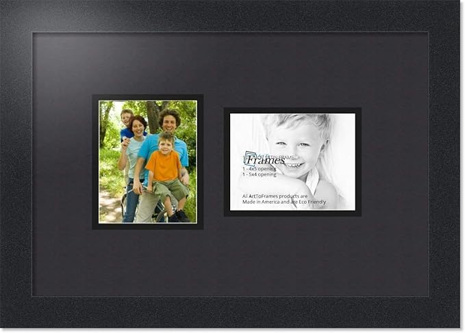 ArtToFrames Collage Photo Frame Double Mat with 2 - 4x5 Openings and Satin Black Frame