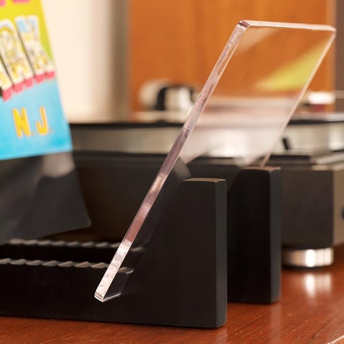 KAIU Vinyl Record Storage - Solid Wood with Crystal Clear Acrylic Holder - Premium Design, Perfect 12" LPs or 7" Singles Display Unit - Stores and Supports up to 50 Albums (Modern Black)
