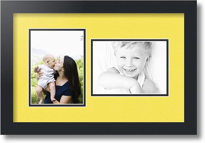 ArtToFrames Collage Photo Frame Double Mat with 2 - 5x7 Openings and Satin Black Frame