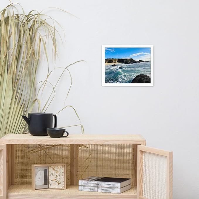 Bodega Bay Coastal Wall Art – Framed Ocean Photography Print – California Nature Landscape Poster – Seascape Decor for Living Room or Bedroom (11x14 inches) - Wooden Framed (White)