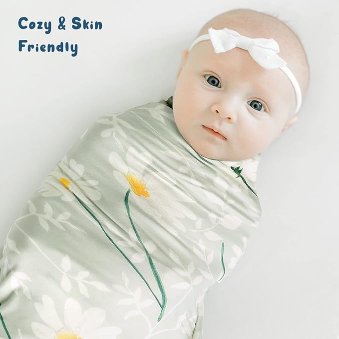 GRSSDER Baby Blankets Super Soft Stretchy Jersey Knit Swaddle Blanket 2 Pack for Baby Girls, Double Layer Reversible Receiving Blankets 34 x 44, Extra Large for Swaddling, Fruit & Daisy
