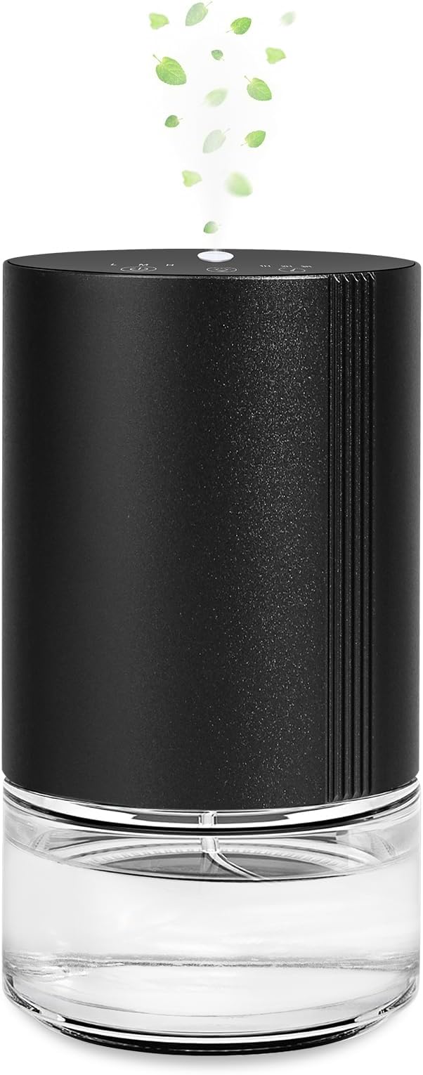 Essential Oil Diffuser, Waterless Scent Diffusers for Home, 100ml Capacity Atomizing Humidifier, Rechargeable Air Freshener Machine with 7-Color Ambient Light for Bathroom Car Office (Black)