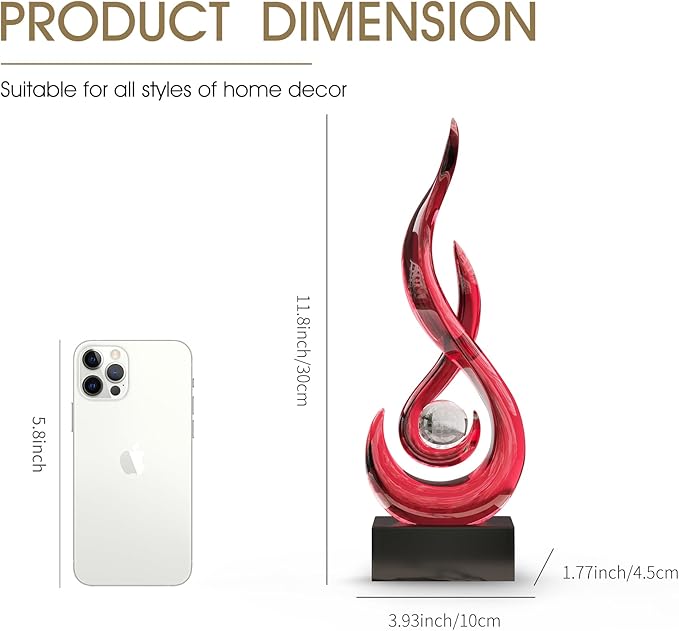 Red Decor Modern Flame Statue Home Decorations for Living Room, 11.8" H Shelf Decor Accents, Abstract Art Resin Sculpture for Dining Room Office Coffee Table Centerpiece