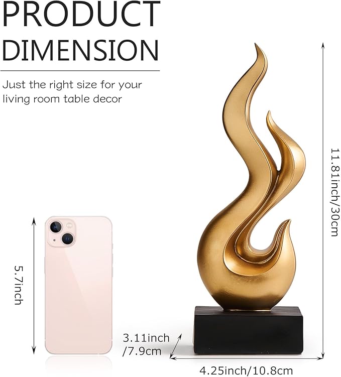 FJS Gold Decor Abstract Flame Statue, Modern Home Decorations for Living Room Dining Room, Resin Sculptures for Shelf Bookshelf Coffee Table Centerpiece