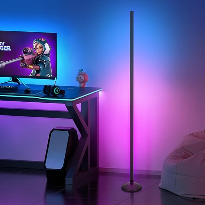RGB Corner Floor Lights, Floor Lamp RGB Color Changing Corner Lamp LED Modern Floor Lamp with Bluetooth APP and Remote Control Music Sync, 65" Mood Lighting 24H Timing 398+ DIY Modes Lamp