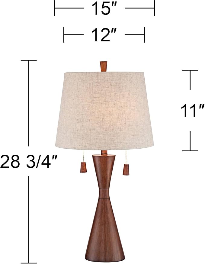 360 Lighting Omar Modern Table Lamp 28 3/4" Tall Warm Brown Wood Hourglass Oatmeal Fabric Tapered Drum Shade for Bedroom Living Room House Home Bedside Nightstand Office Entryway Kids Family