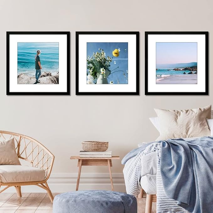 THREELOVE 18x18 Frame Black, Display Picture 14x14 with mat or 18x18 Without mat, Photo Poster Picture Frame Wall Mounting Home Decor, 1-PCS