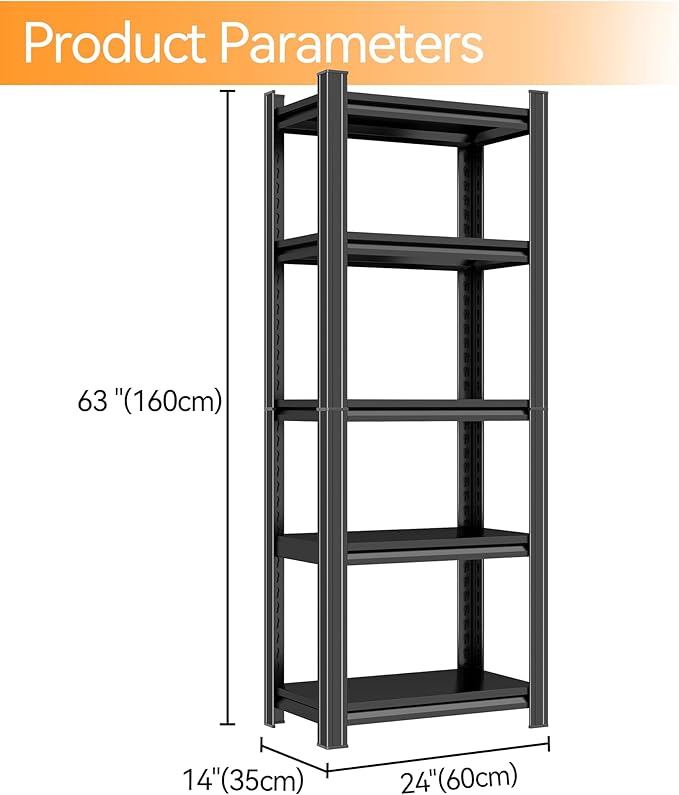 Tall Bookshelf with Open Shelves, Metal Office Book Shelf, Adjustable Organizer Bookcase, Standing Storage Organizer Shelf for Living Room (24" W*14" D*63" H)